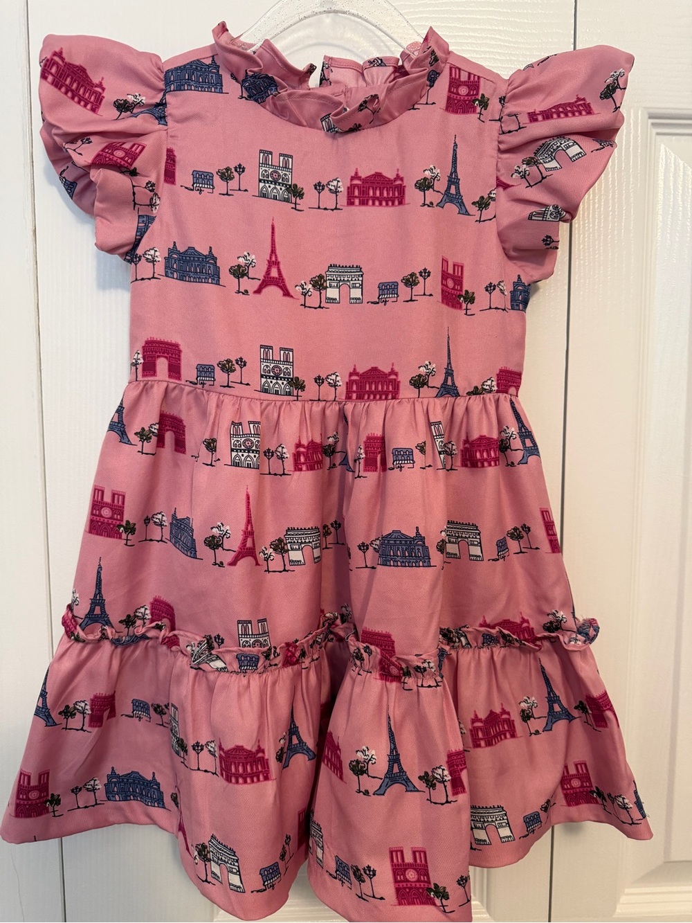 Janie and Jack Pink Paris Landmark Ruffle Sleeve Dress